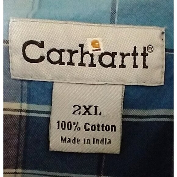CARHARTT Men's Shirt Button Down Long Sleeve Blue Plaid Relaxed Fit Cotton - 2XL - Picture 7 of 7